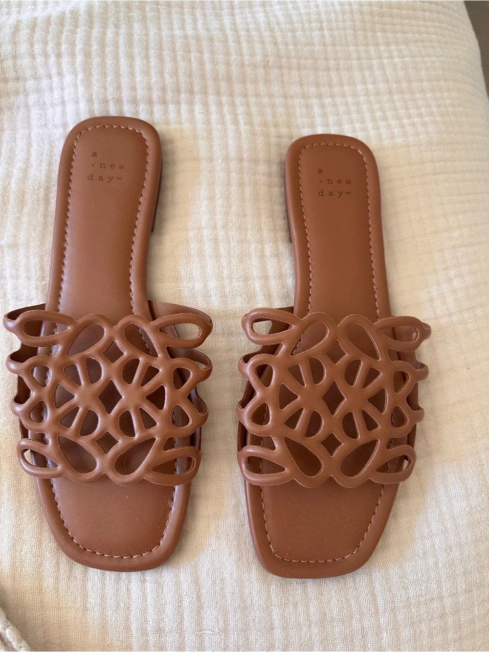 A New Day Women's Cognac Cutout Slide Sandal - Picture 4 of 5
